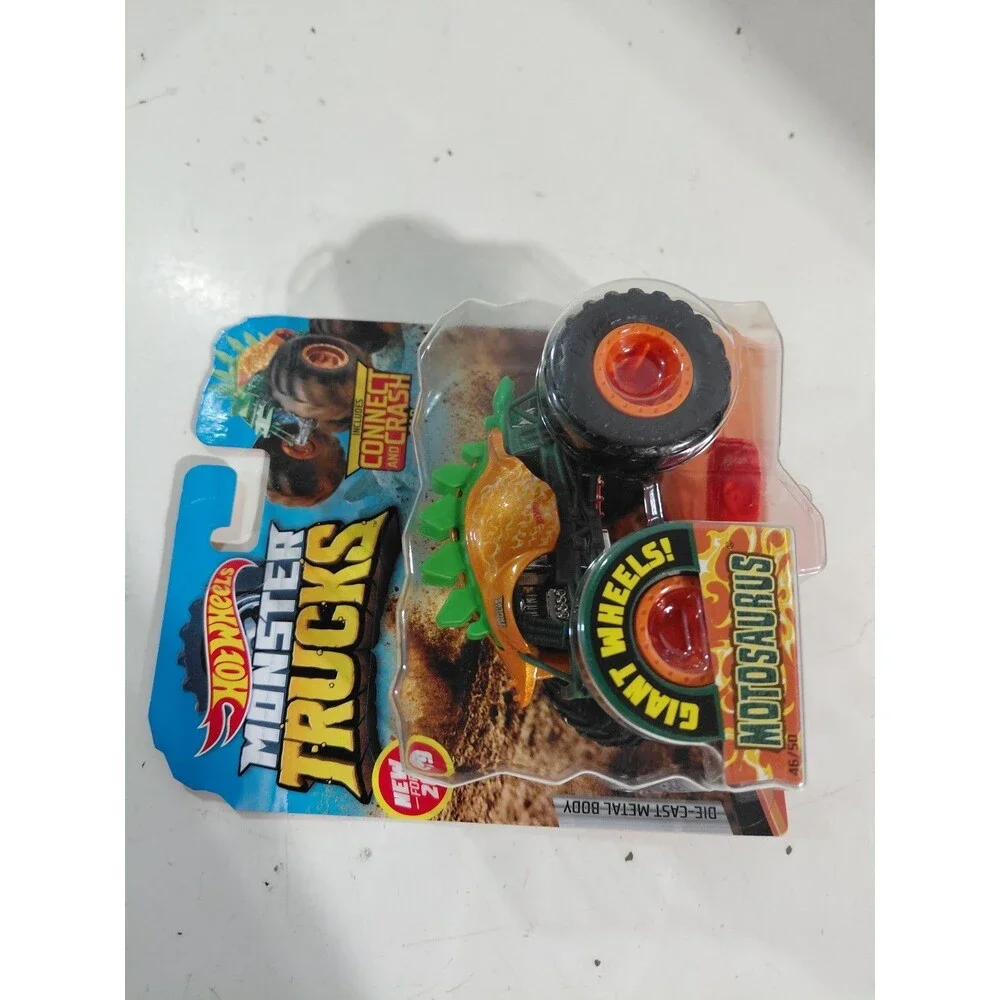 NIP Hot Wheels Monster Trucks 1:64 Die Cast Motosaurus w/ Crush Car